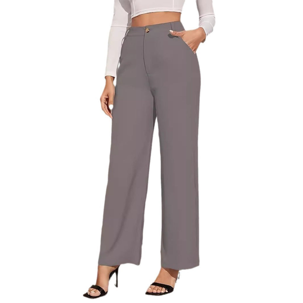 Women's wide-leg high-waisted trousers with elegant button detailing, size