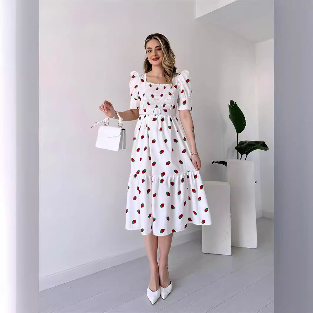 Valenzora | Bedrucktes, tailliertes, elegantes Kleid mit U-Ausschnitt
