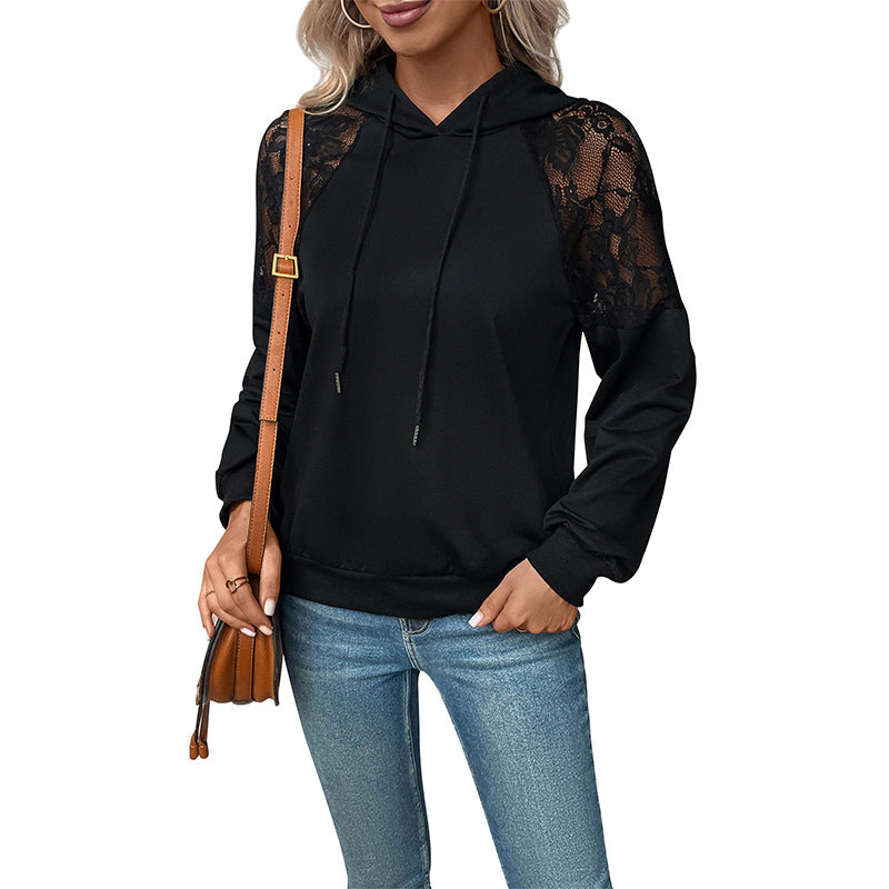 Kapuzenpullover für Damen mit eleganten Spitzendetails, Größe