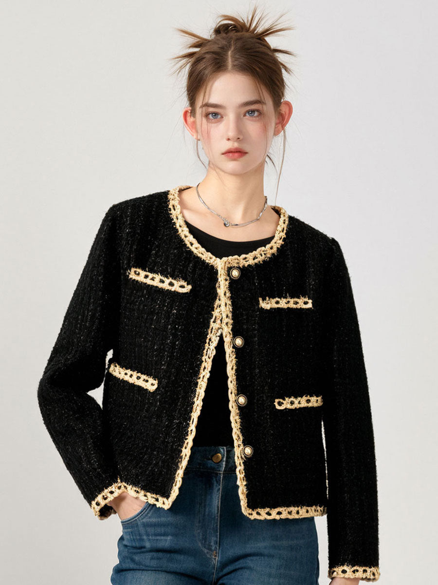 Valenzora long-sleeved jacket with buttoned round neckline
