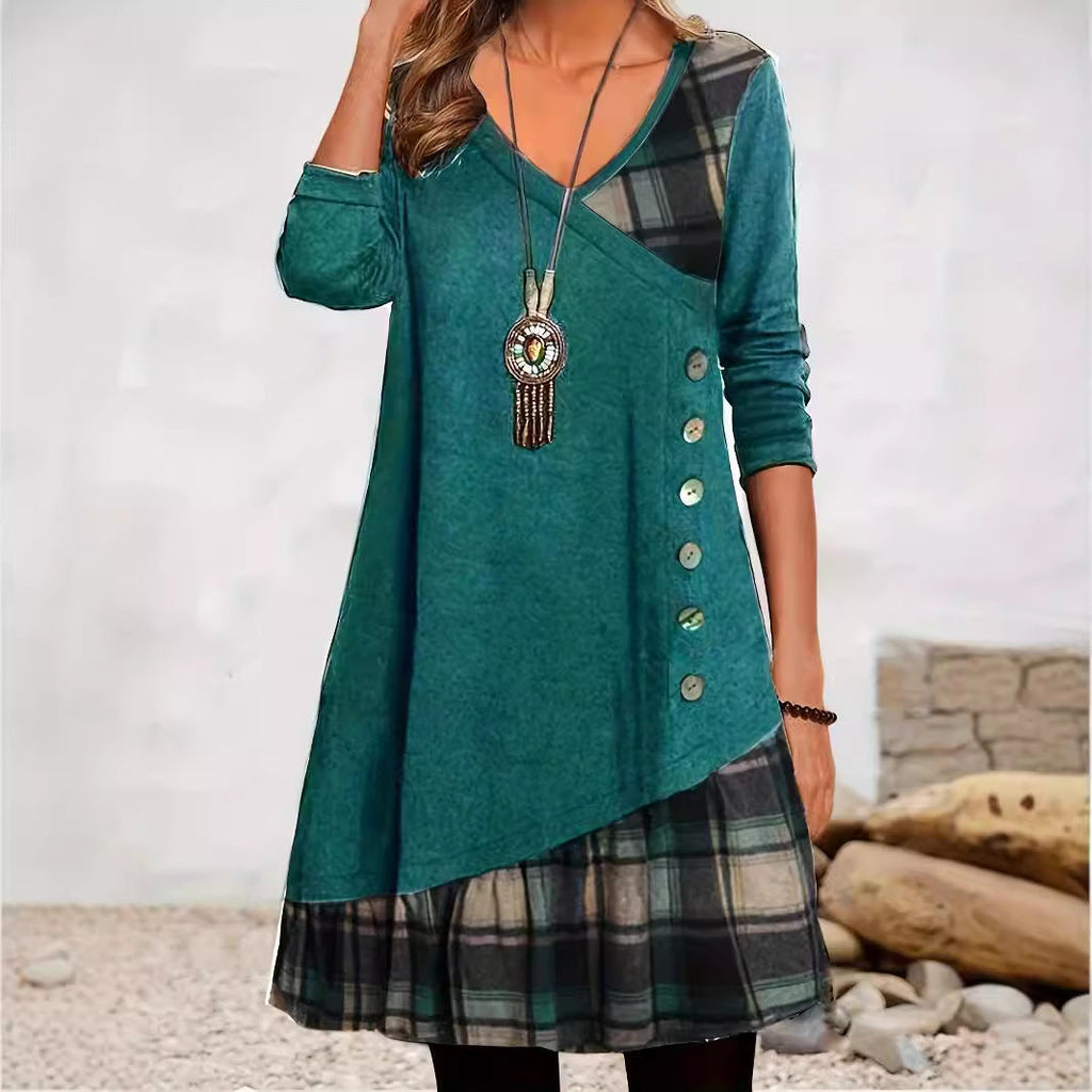 Valenzora | Classic Look Checked Long Sleeve Dress