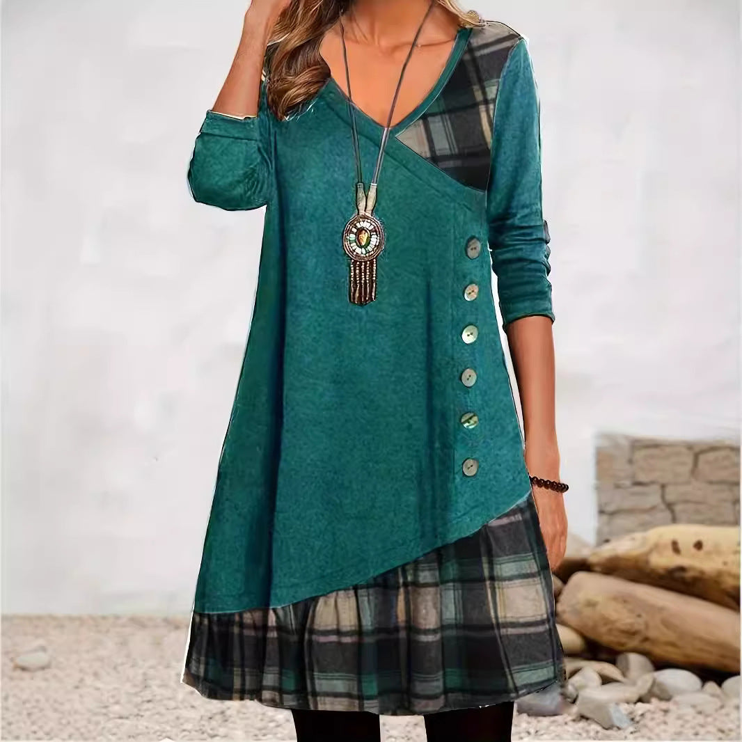 Valenzora | Classic Look Checked Long Sleeve Dress