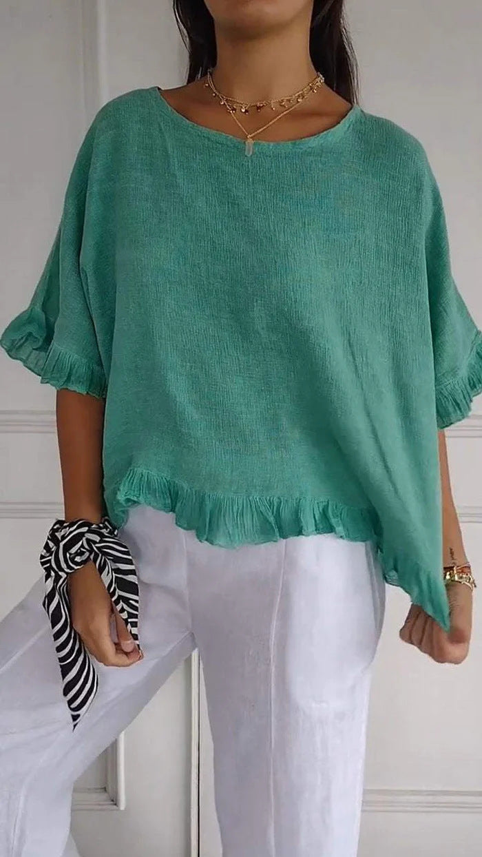 Valenzora | Ruffled hem Casual short-sleeved T-shirt