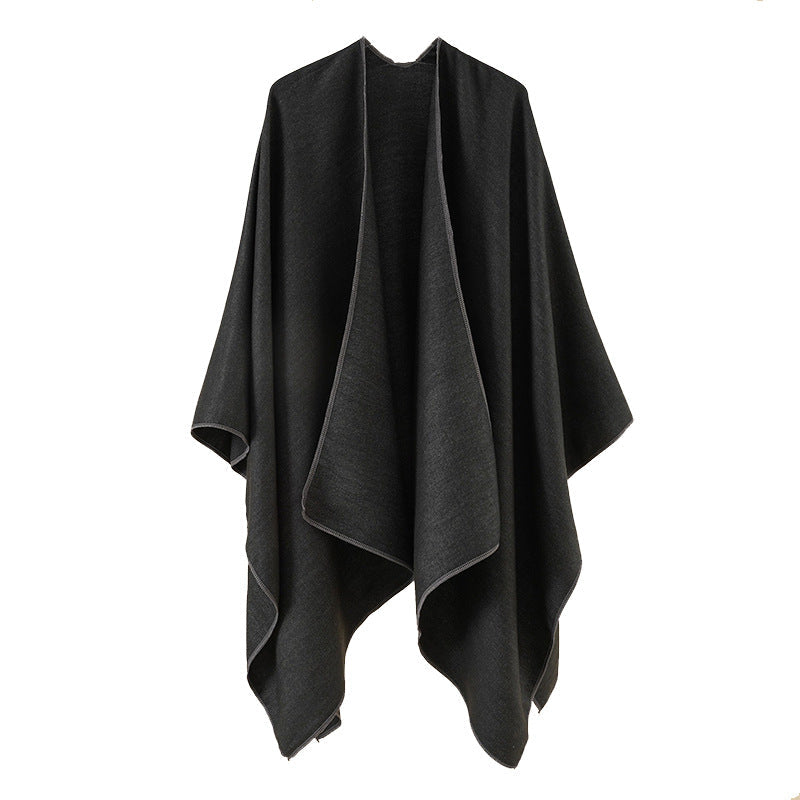 Women's Elegant Wrap Poncho in Soft Wool Blend, Size