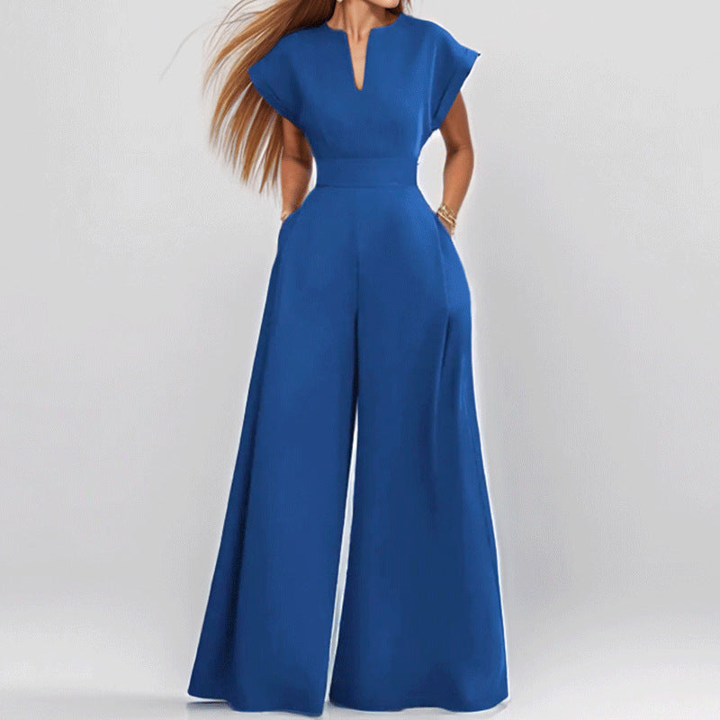 Eleganter Damen-Overall mit weitem Bein und Schalkragen, Größe