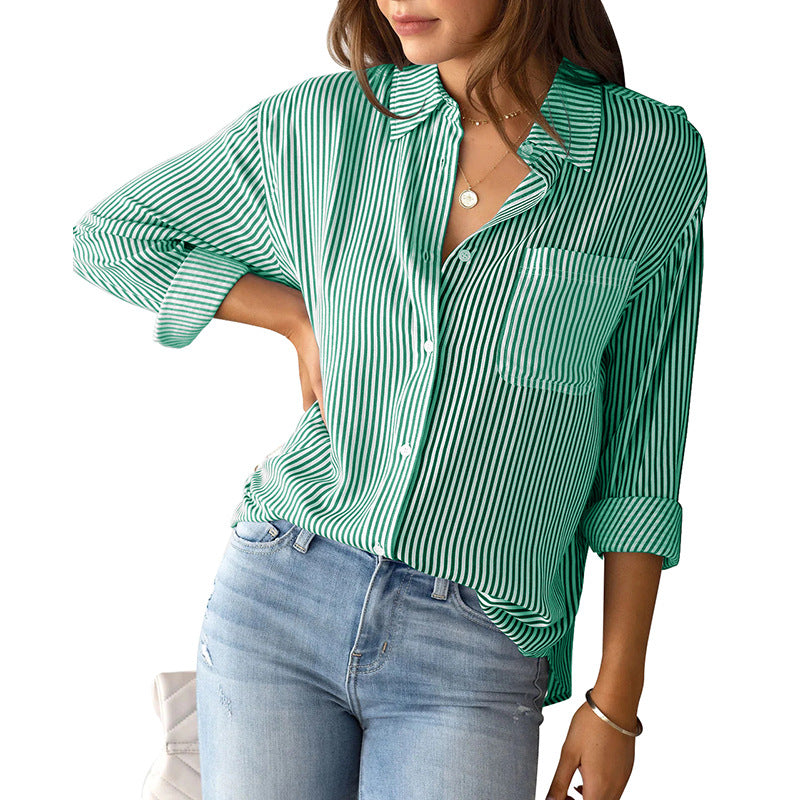 Women's casual shirt blouse with fine stripes and a relaxed fit, size S