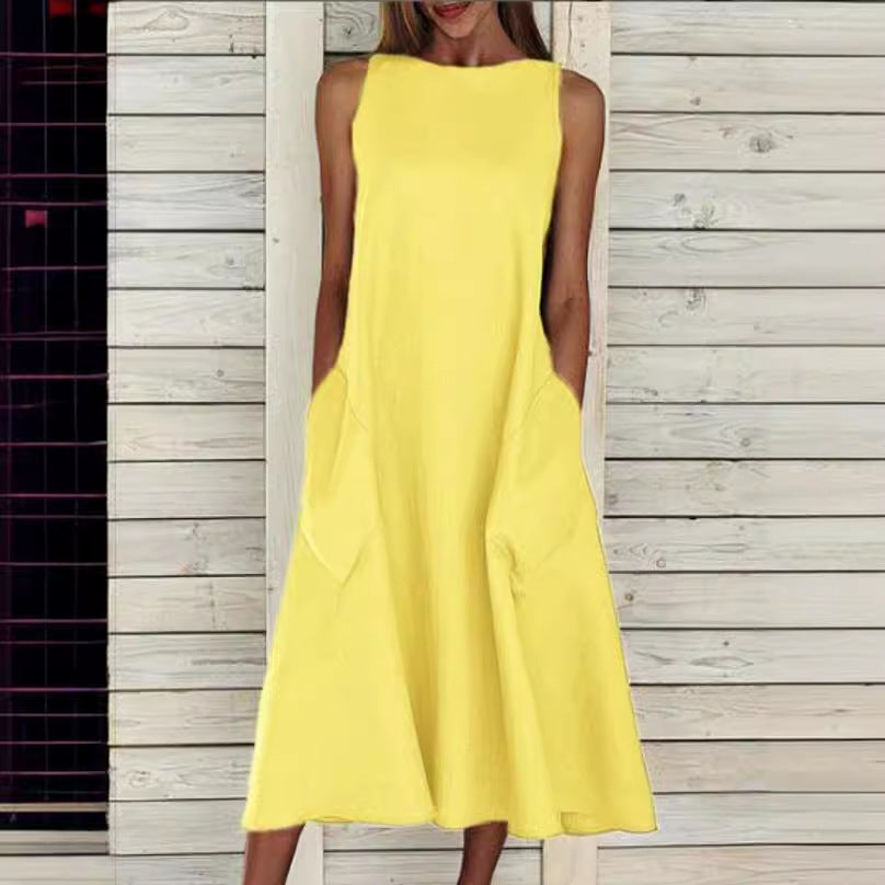 Damen Midi-Freizeitkleid mit tiefem Ausschnitt und praktischen Taschen, Größe S