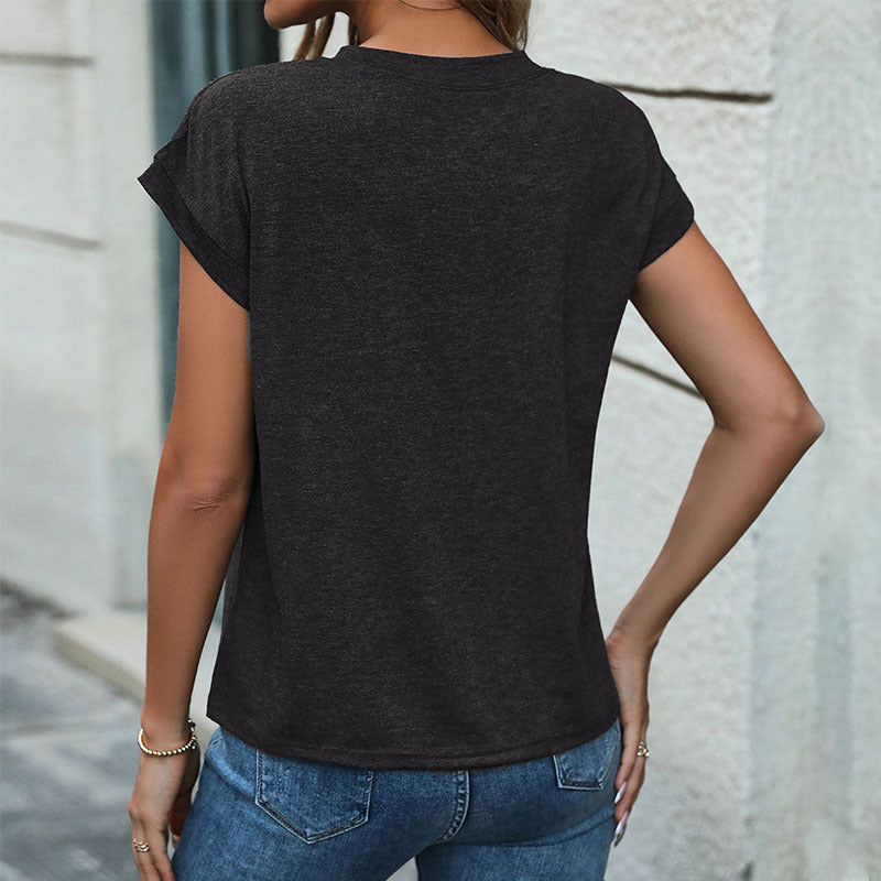 Women's short-sleeved T-shirt with button placket, size