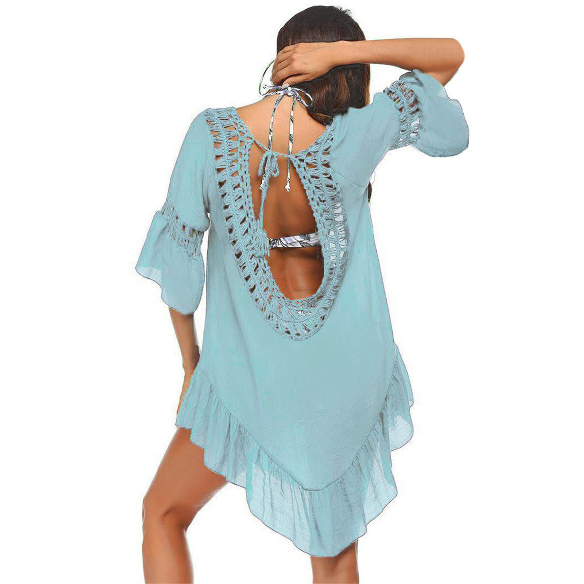 Women's casual beach throw with aesthetic openwork pattern and open back, size Valenzora