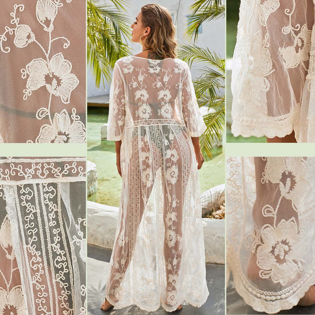 Elegante Damenkimono mit geblümtem Spitzenmuster, Größe