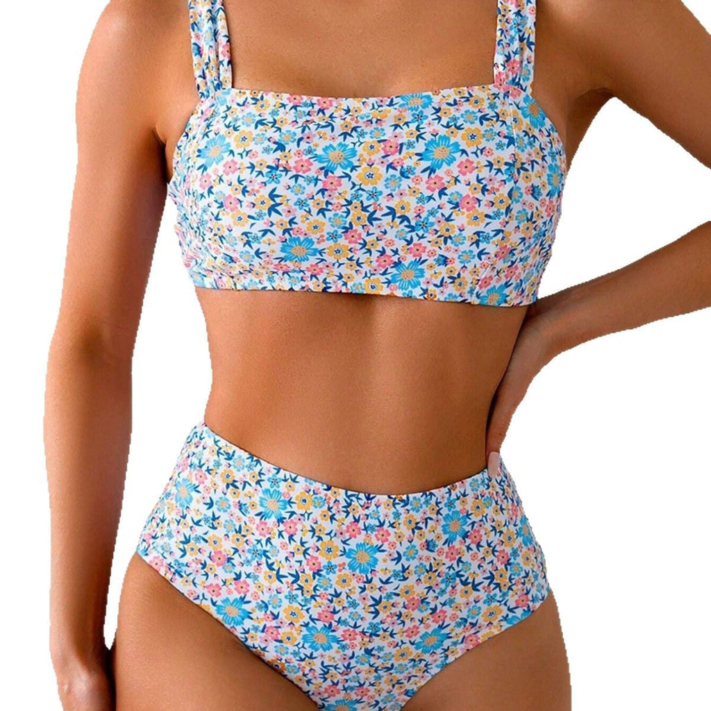 Valenzora | Women's High-Waisted Bikini Set with Floral Patterns and Wide Straps