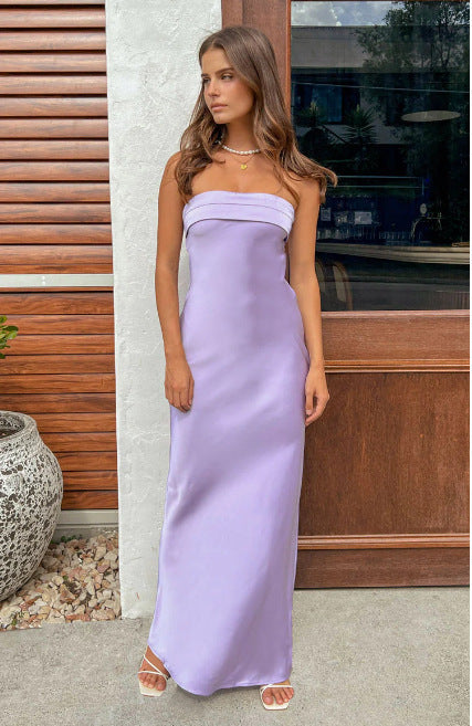 Valenzora | Sommerliches trägerloses Satin-Kleid mit elastischem Rückenausschnitt in Uni-Farbe