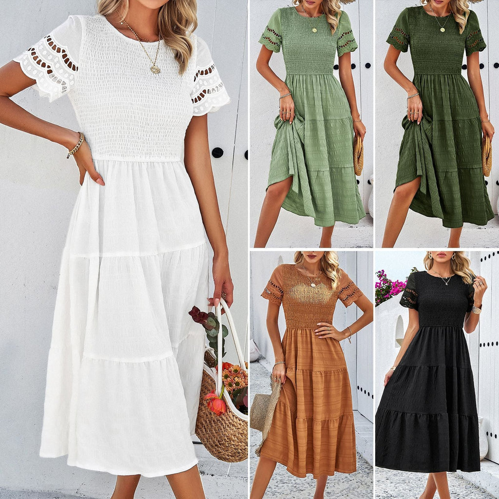 Damen Midikleid mit Puffärmeln und elastischem Oberteil, Größe