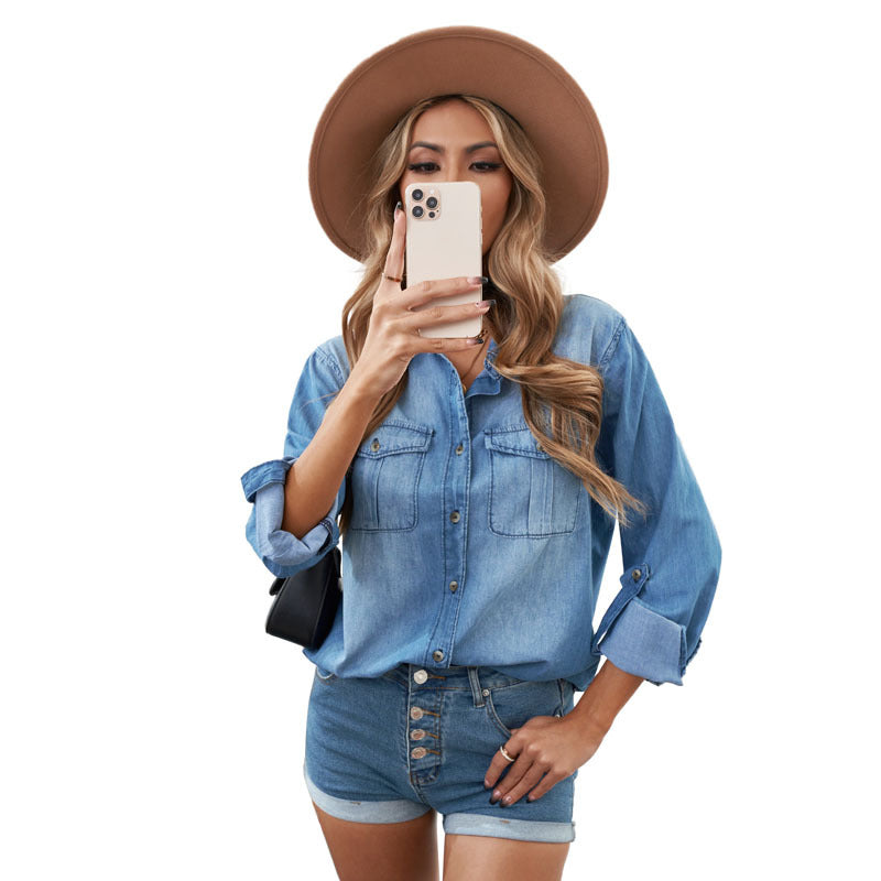 Damen-Jeanshemdbluse mit praktischen Brusttaschen und klassischem Schnitt, Größe S