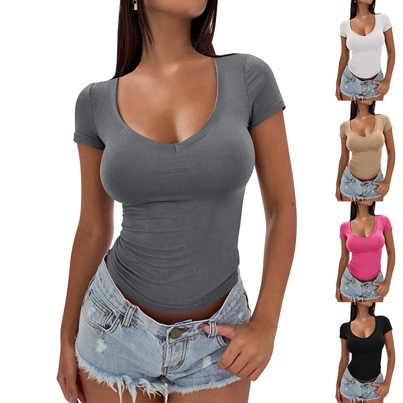 Tailliertes Damen-V-Shirt aus weichem Stretchmaterial, Größe
