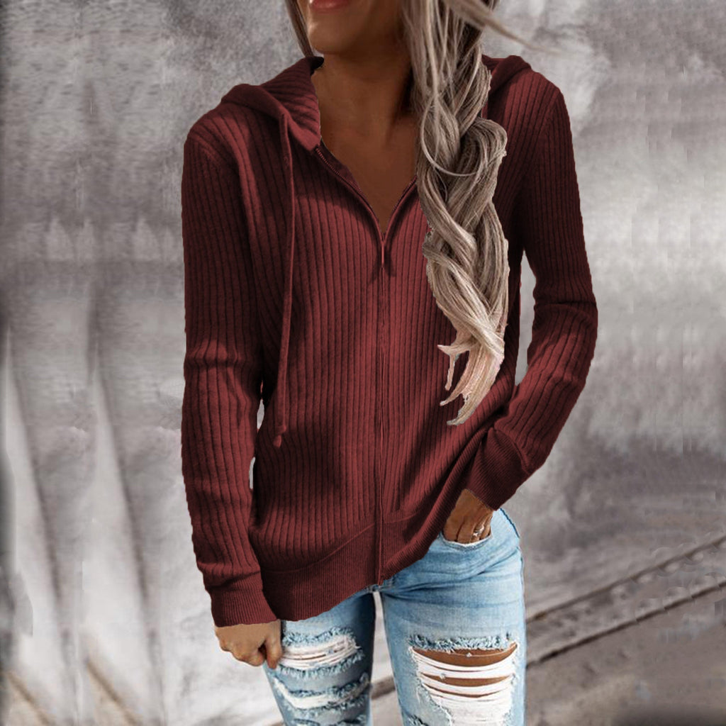 Damen-Kapuzenjacke mit Rippenstruktur und praktischen Taschen, Größe