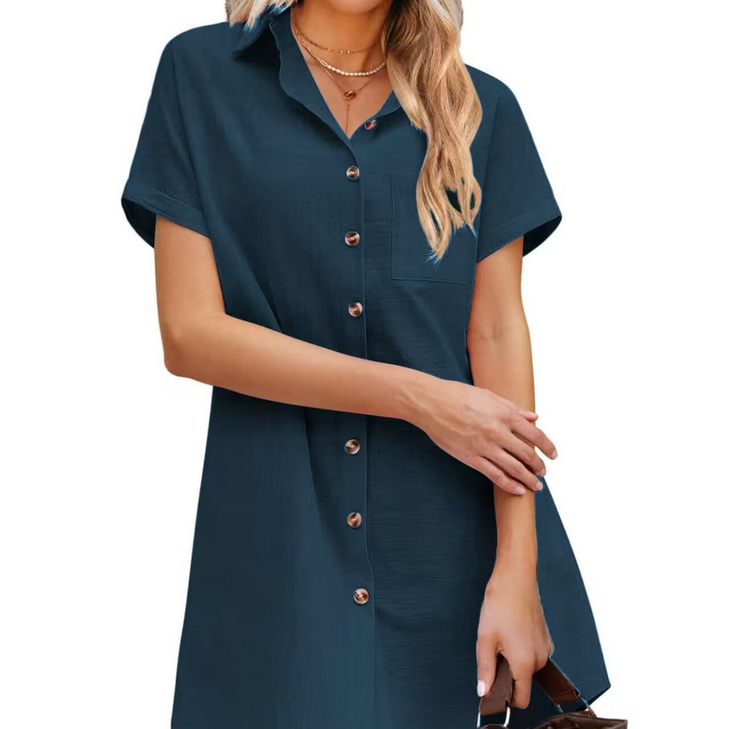 Women's Shirt Dress made of durable linen blend with button detail and chest pocket Drune