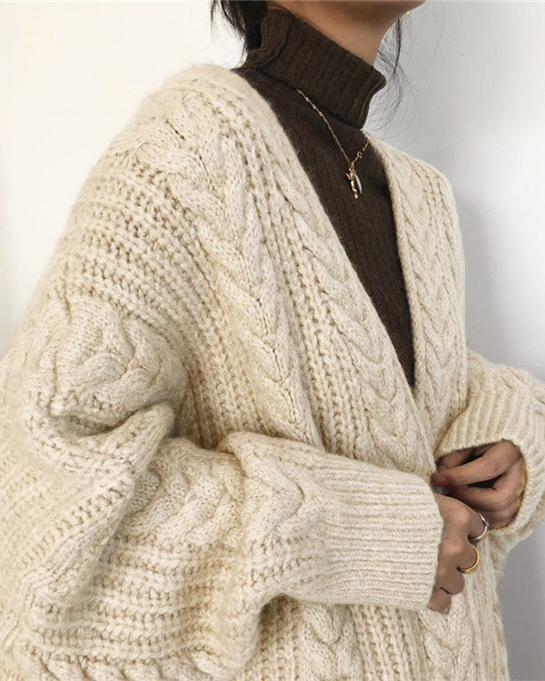 Valenzora Retro simple thickened loose twisted long cardigan