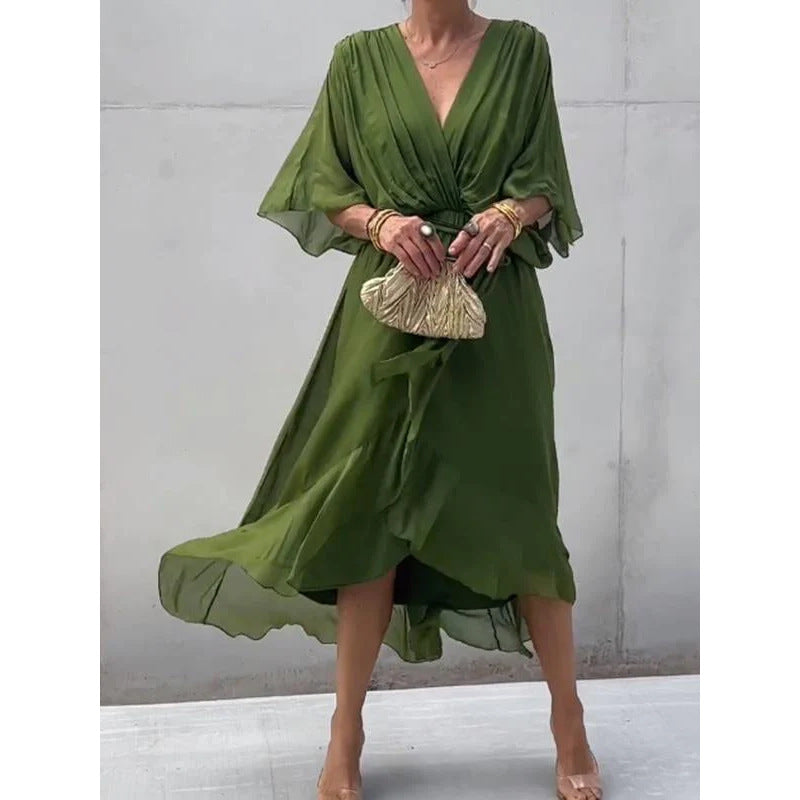 Valenzora | Lace-up Batwing Sleeve Irregular Dress