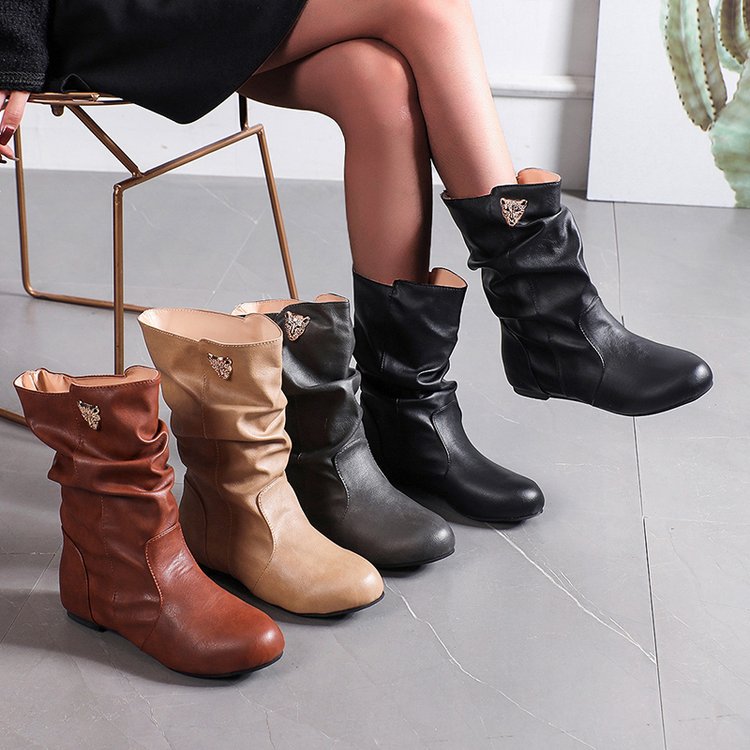 Modische Damenstiefel mit lässigem Plissee-Design und elegantem Absatz, Größe S