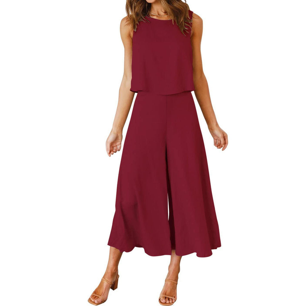 Luftiger Damen-Jumpsuit mit weitem Bein und ärmellosem Design, Größe S