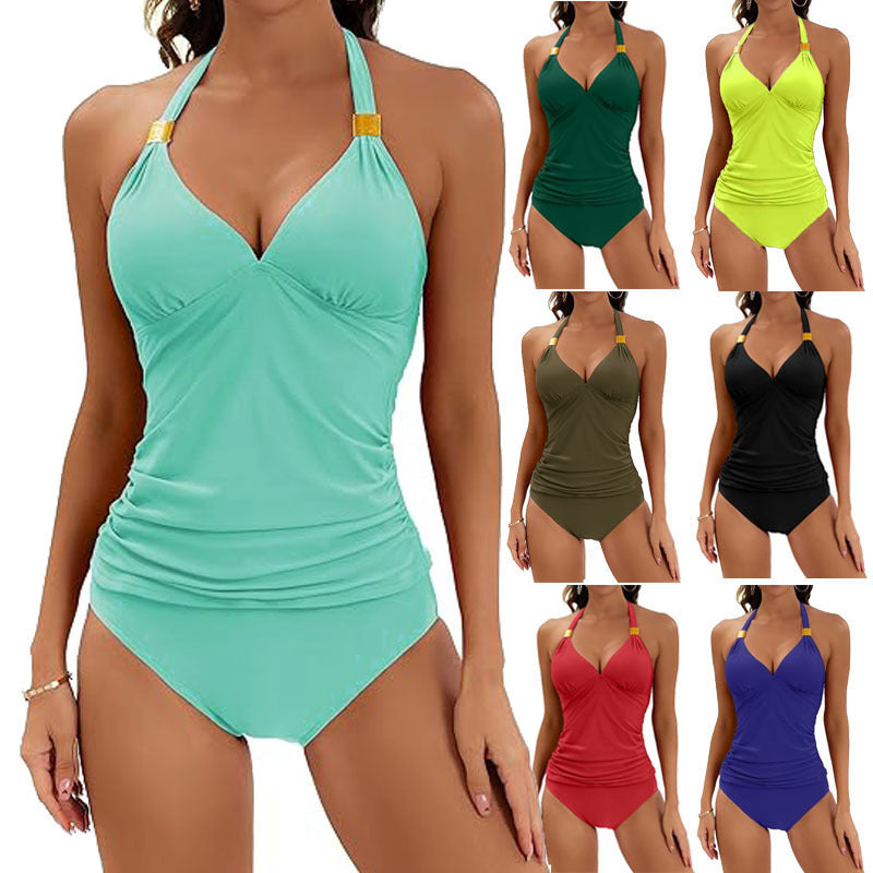 Damen-Tankini mit gerafftem Oberteil und hoher Taille, Größe