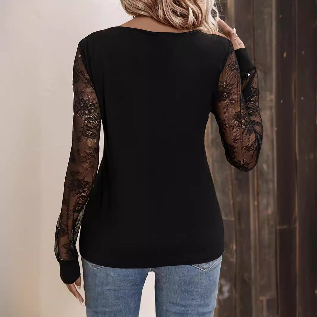 Valenzora | Patchwork Loose Long Sleeve Slimming T-Shirt