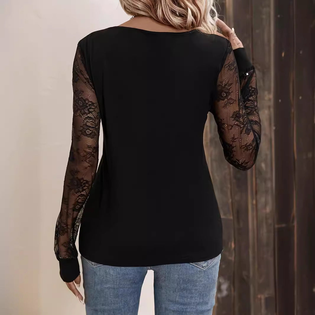Valenzora | Patchwork Loose Langarm Figurformendes T-Shirt