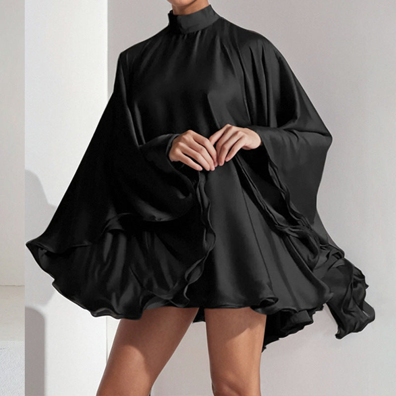 Women's chic mini dress with voluminous sleeves and elegant stand-up collar, size [size missing]