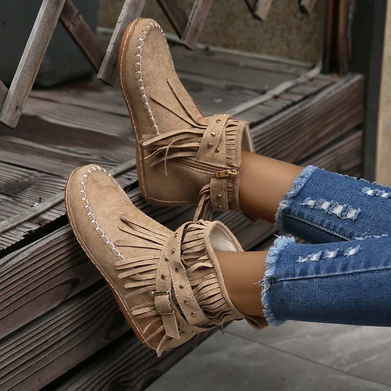Valenzora | Boho ankle boots with fringes and buckles for women