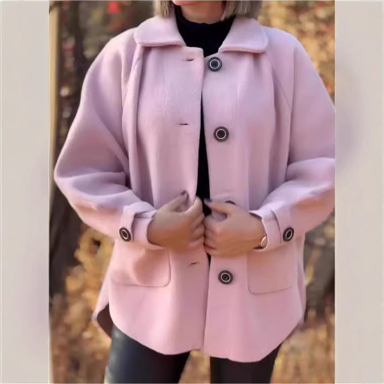 Women's soft wool jacket with shoulder yoke and button details, size