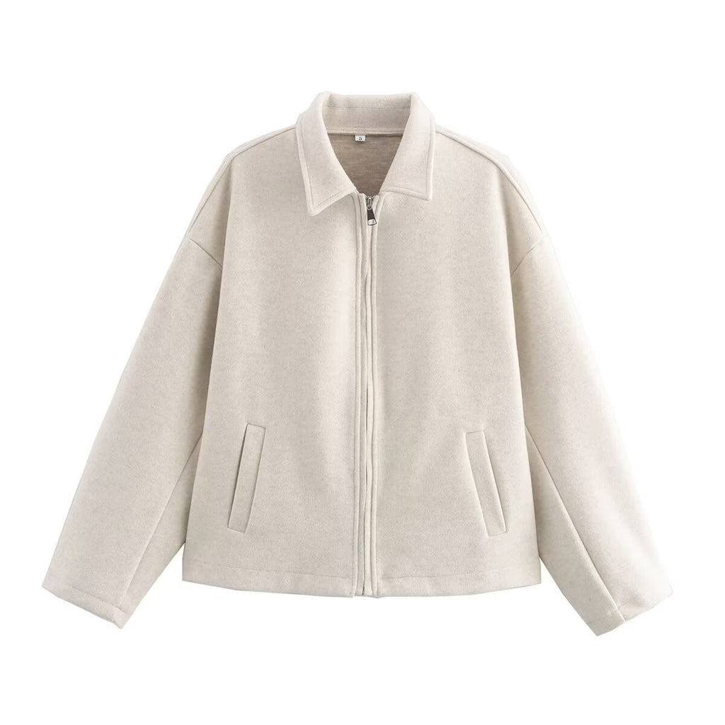 Women's transitional jacket made of high-quality wool blend with practical pockets, size