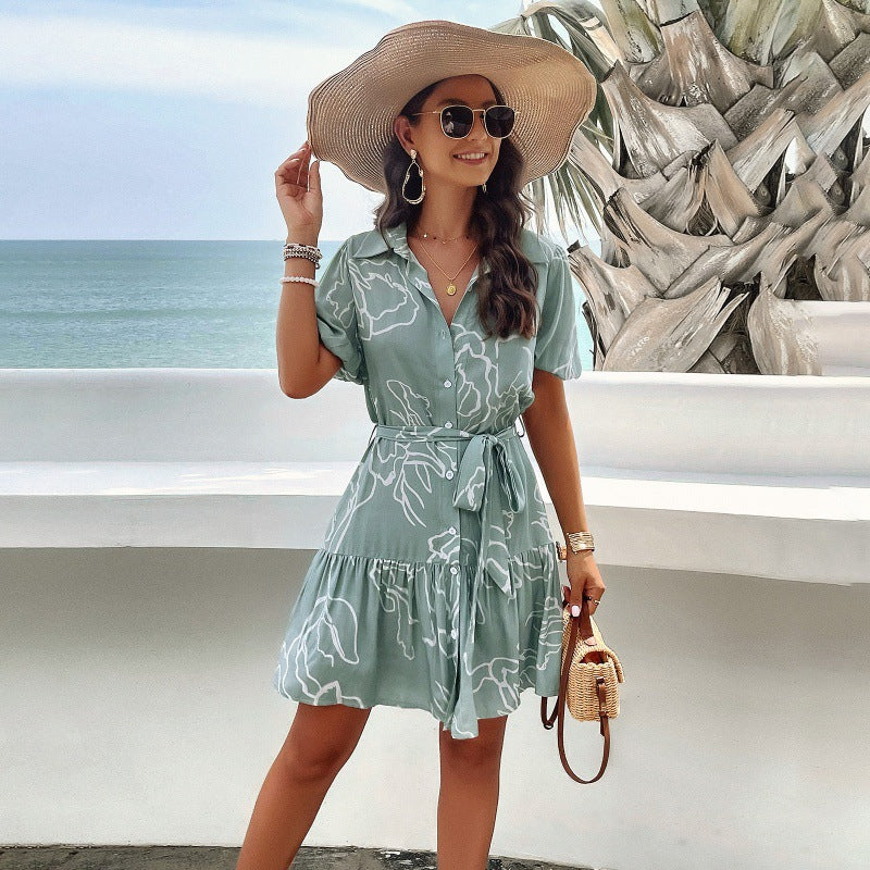 Women's shirt dress with tie waist belt and voluminous sleeves Drune