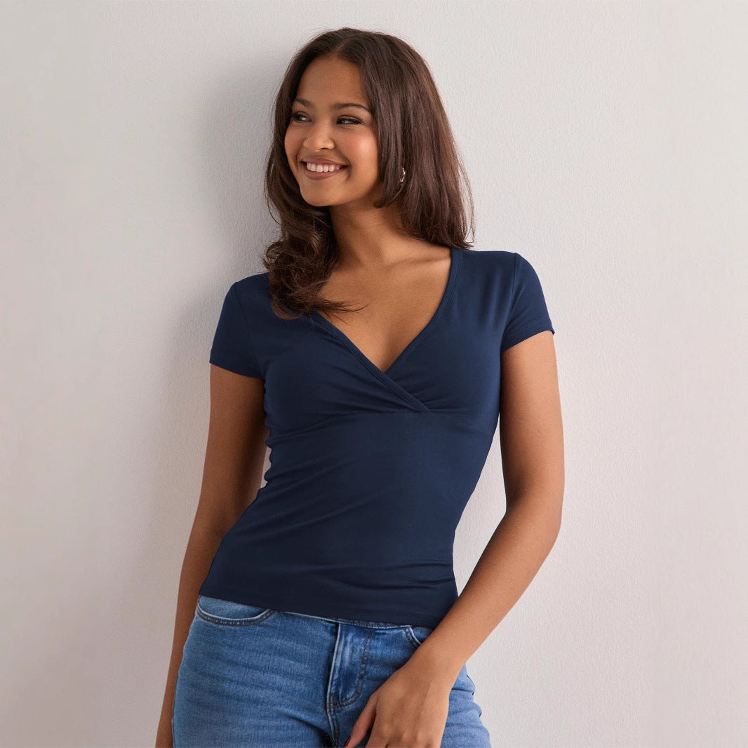 Damen-Wickeltop mit eleganter Raffung und figurbetontem Schnitt, Größe S