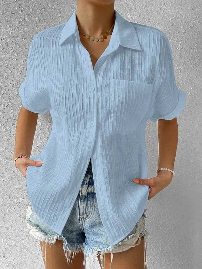 Damen Kurzarm Hemdbluse mit strukturierter Oberfläche, Größe S