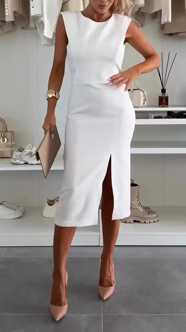 Valenzora | Elegant Slit, Gathered O-Neck Wrap Skirt Dress - 3 Colors