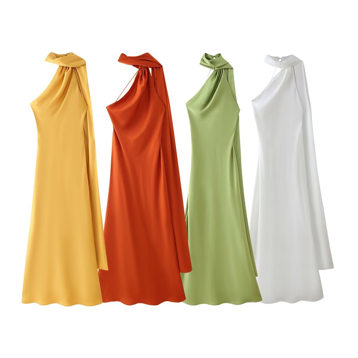 Women's elegant evening dress with a one-sided cape and sophisticated draping, size Valenzora