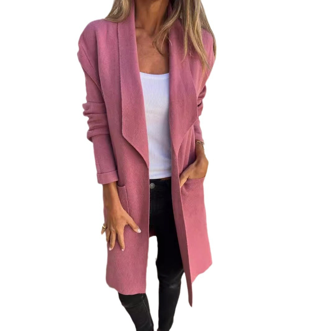 Damen Freizeit-Oversize-Mantel mit offenem Kragen und praktischen Taschen, Größe S