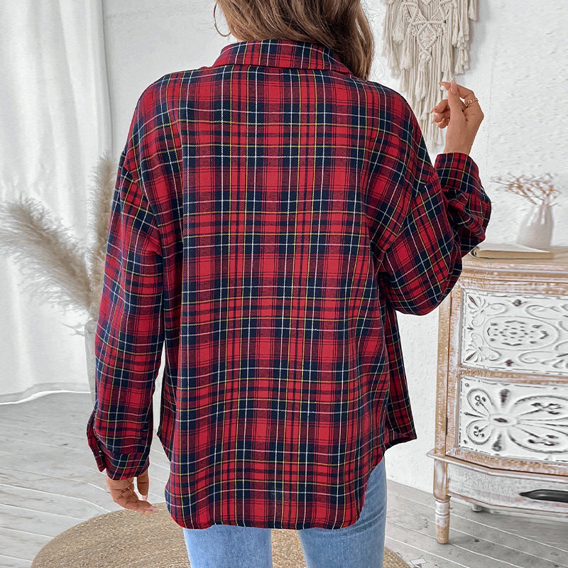 Damen Overshirt mit Karomuster und weiten Ärmeln, Größe