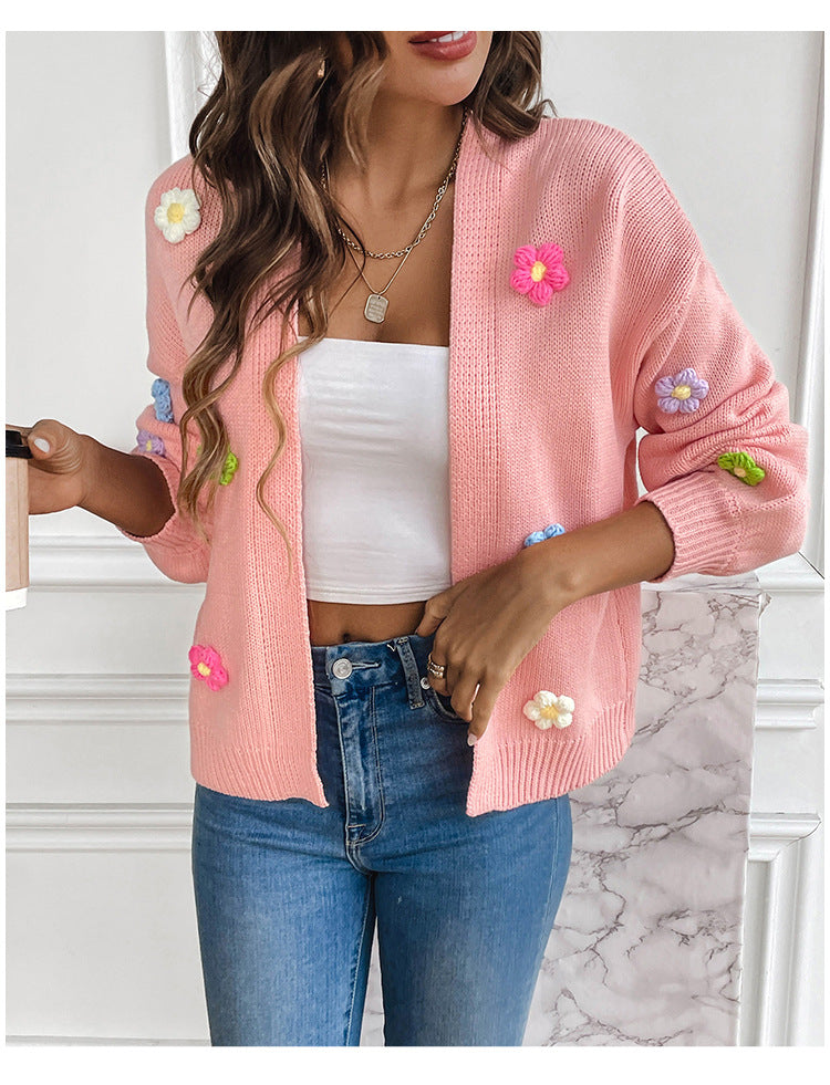 Valenzora | Handgehäkelte gestrickte Blumenstrickjacke