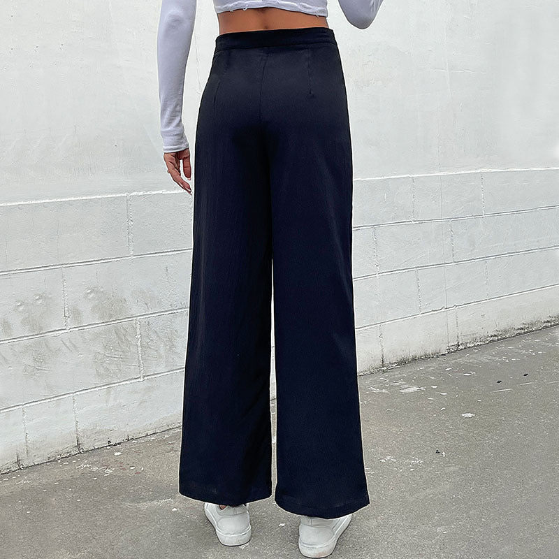 Women's wide-leg trousers with decorative buttons, size
