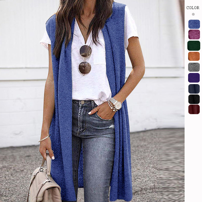Women's open cardigan with a relaxed fit and long side panels, size