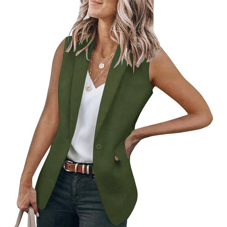 Ärmelloser Blazer für Damen mit elegantem Schnitt und seitlichen Eingrifftaschen, Größe S