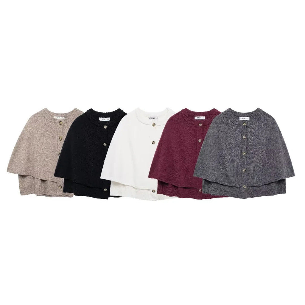 Women's soft knit cape with buttons, size