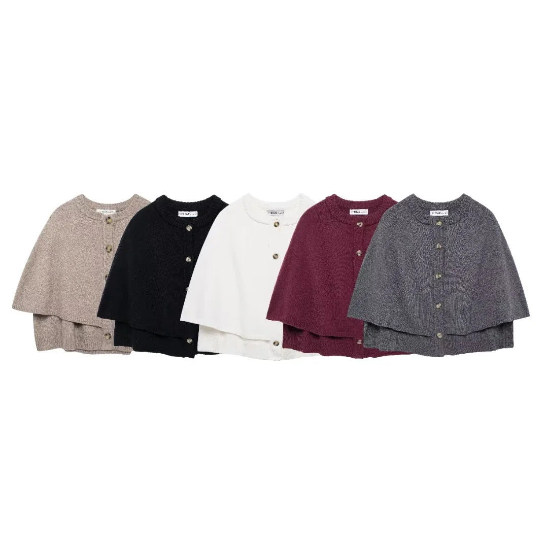 Women's soft knit cape with buttons, size