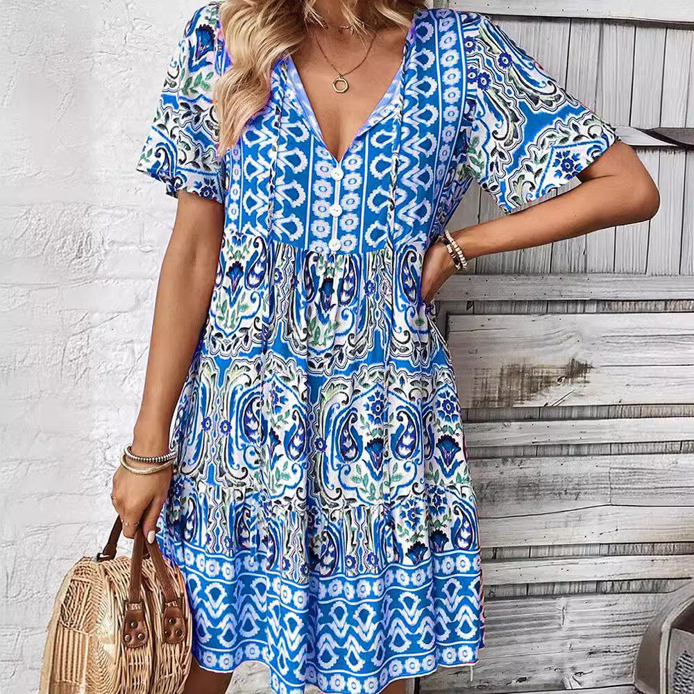 Damen Freizeitkleid mit verspieltem Blumendesign und leichter A-Linie Drune