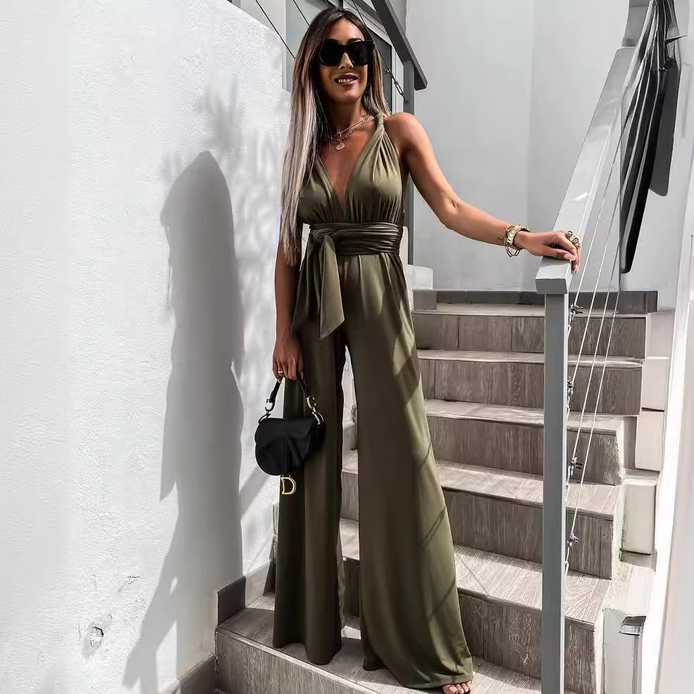 Valenzora | Ärmelloser Jumpsuit in Uni-Farbe mit Taillengürtel