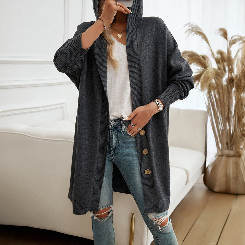 Women's hoodie cardigan with button detail and relaxed fit, size