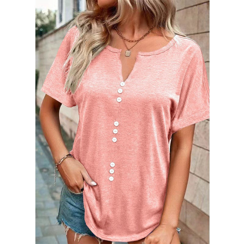 Valenzora | Solid Color Soft Fashionable V-Neck T-Shirt in Plus Sizes