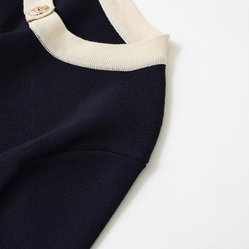 Damen-Kurzarm-Stricktop mit Zierknöpfen und modernem Design, Größe S